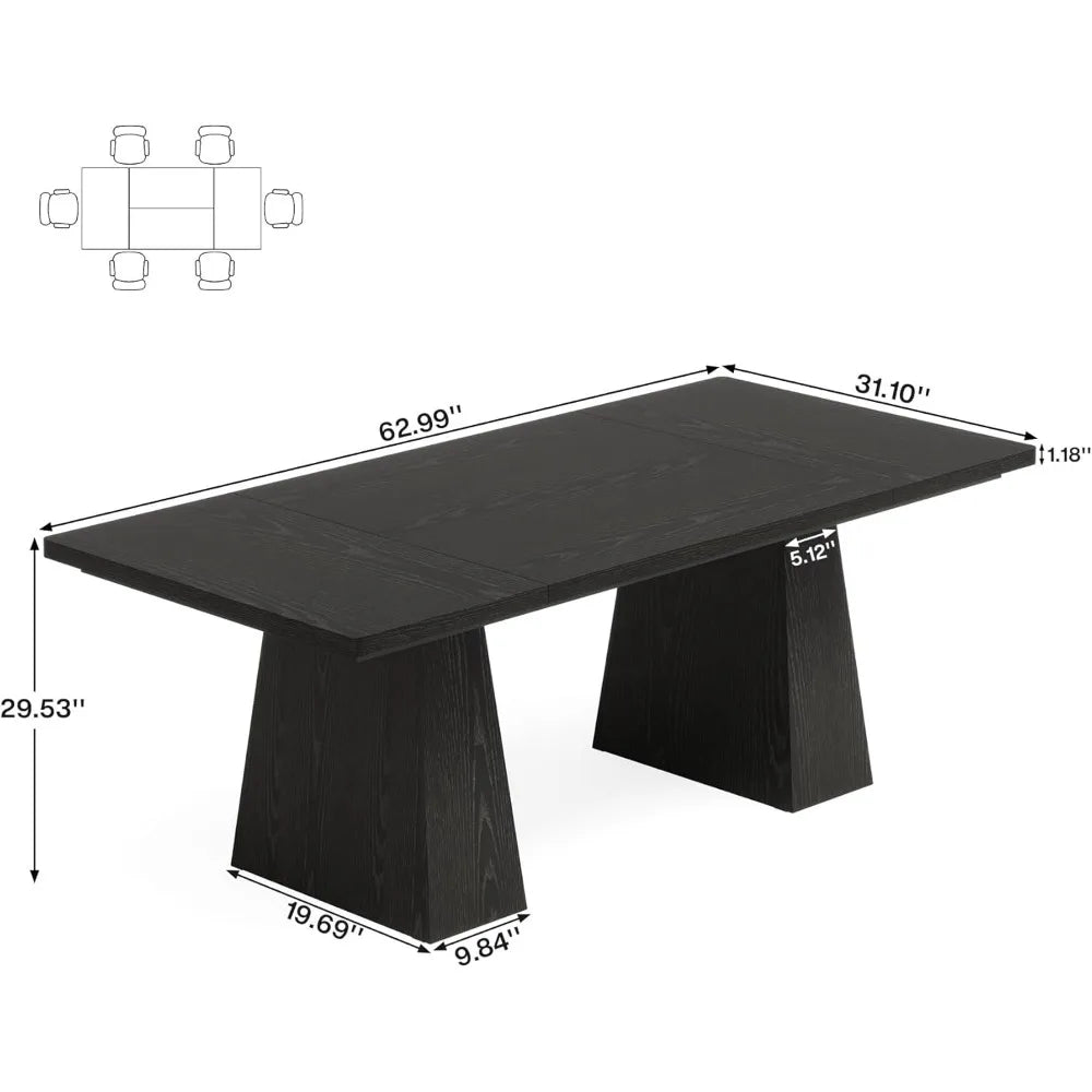 JESSICA Modern Black Rectangular Dining Table - 63" W