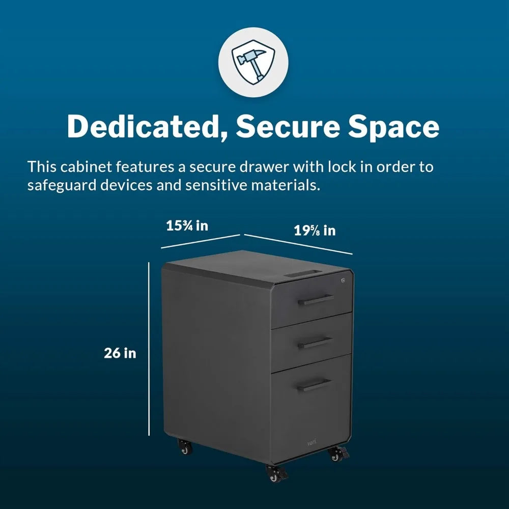 CHARLES Modern Charcoal Grey Mobile Filing Cabinet -3-Drawer Lockable Metal – 15.75" W