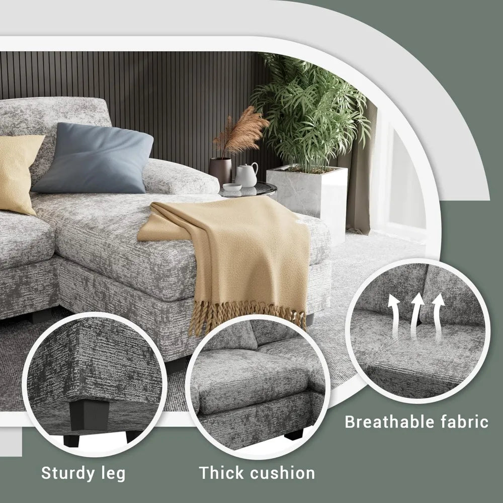 HAYDEN Modern U-Shaped Convertible Fabric Sectional Sofa – Sleeper Couch with Double Chaise | 110.2"W