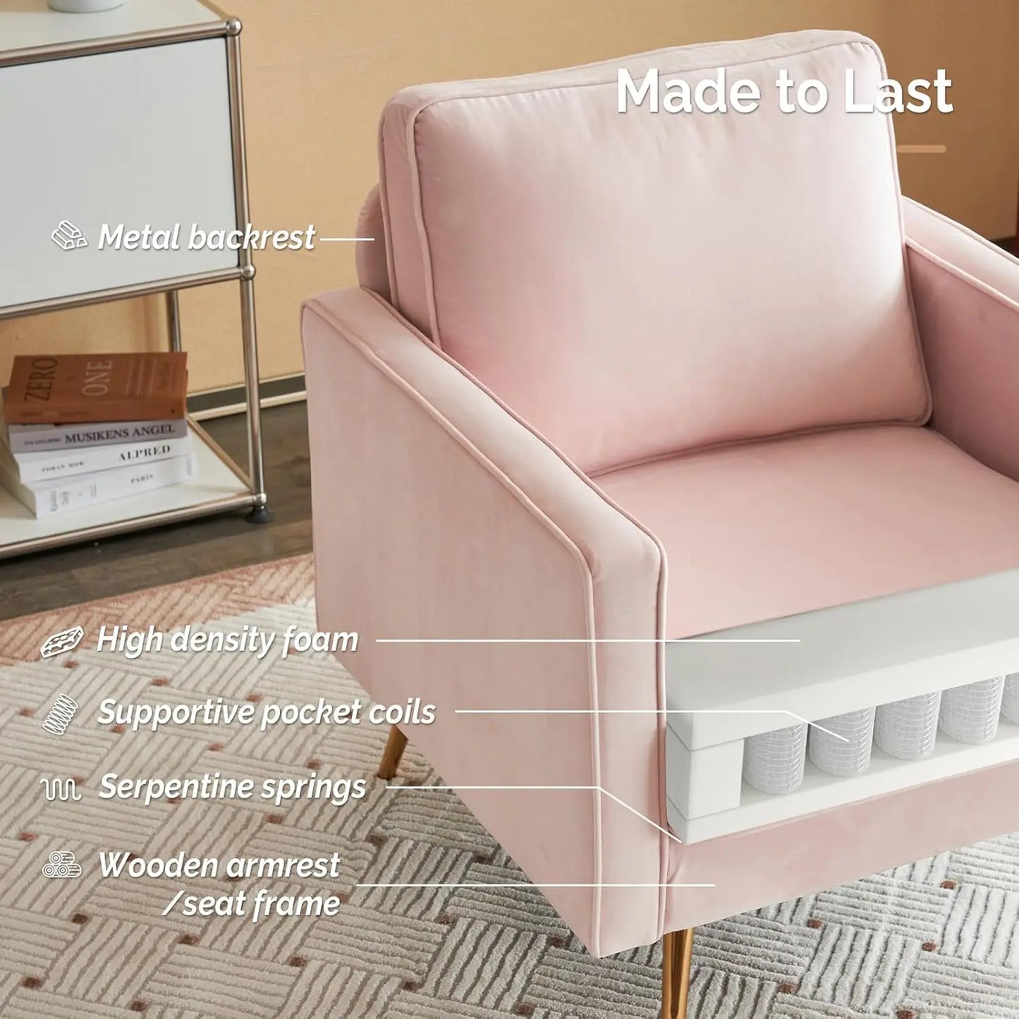 MAX Modern Velvet Accent Chair - Upholstered Armchair - 32.68" W
