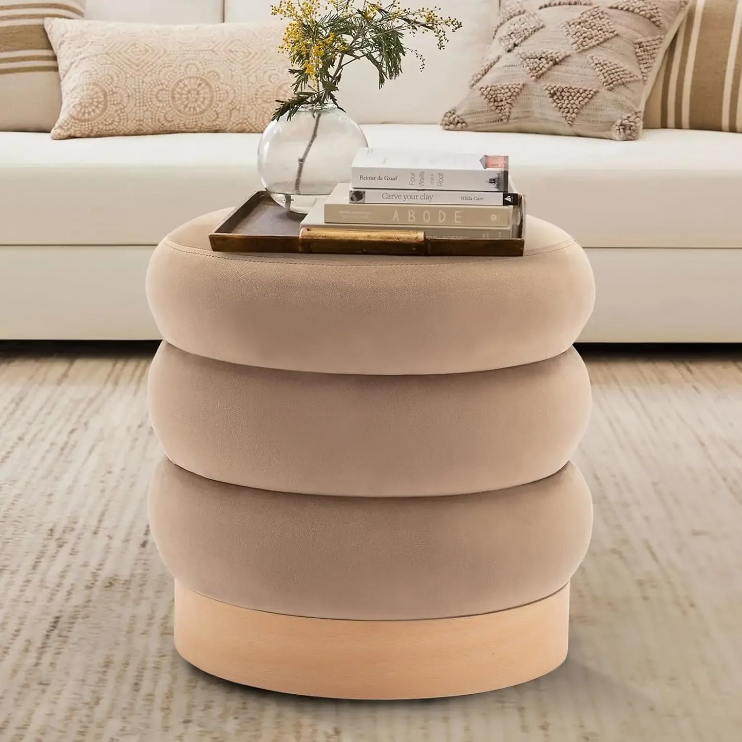 COLTON Velvet Tufted Ottoman - Round Multifunctional Side Table - 18.11" W