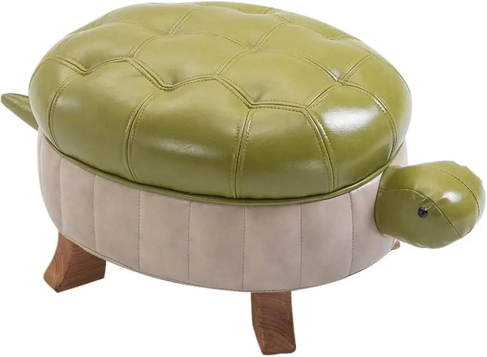SADIE Turtle Upholstered Ottoman Pouf – Modern Faux Leather Foot Stool–15.7" W