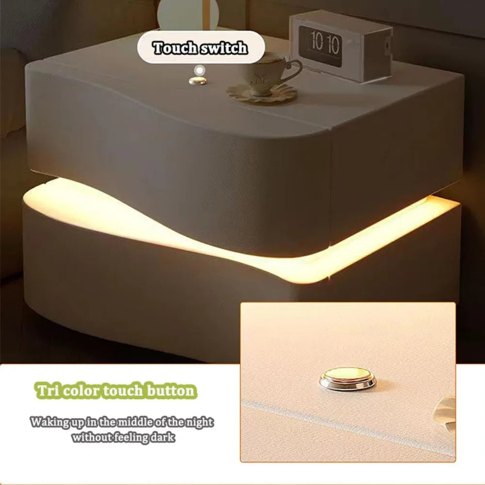 ARIYAH Modern LED Leather Nightstand with Drawers - 2-Drawer Bedside Table 22''