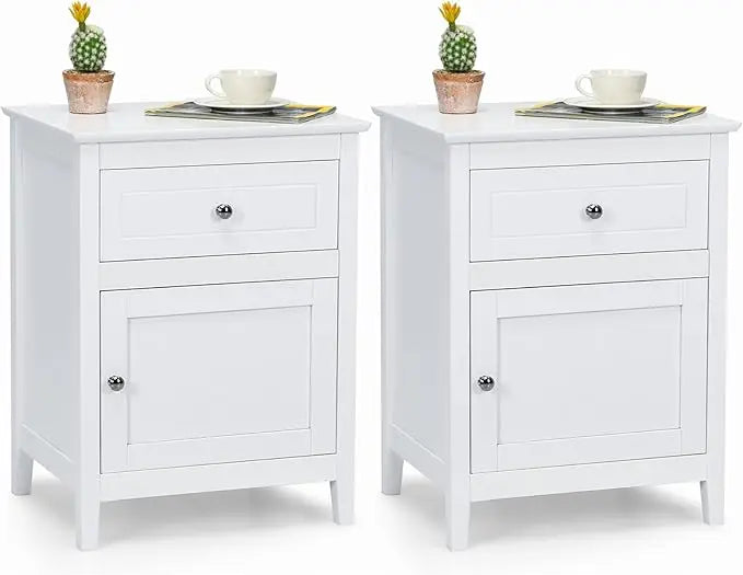 CELINE Modern Wooden Nightstand Set – 19" Wide Bedside Table with Drawer & Cabinet