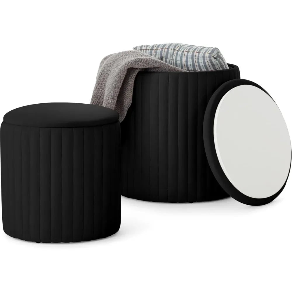 KENNEDY Round Velvet Upholstered Ottoman Set of 2 with Storage - 14.76" W