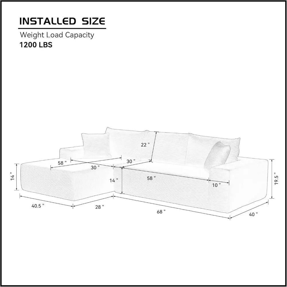 DANIELA Minimalist Corduroy U-Shaped Sectional Sofa – Upholstered Lounge Couch with Chaise | 108.5"W