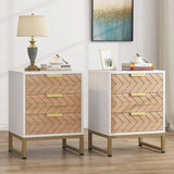 FRANCESCA Modern Zigzag 3-Drawer Nightstand Set – 17.71" Wide Wood & Metal End Table