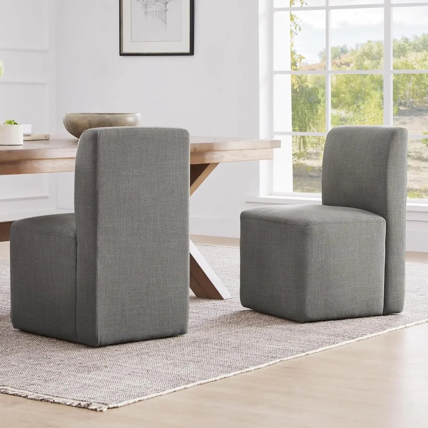 ABEL Elvara Modern Upholstered Rolling Dining Chair Set – Armless Style – 20.1"W