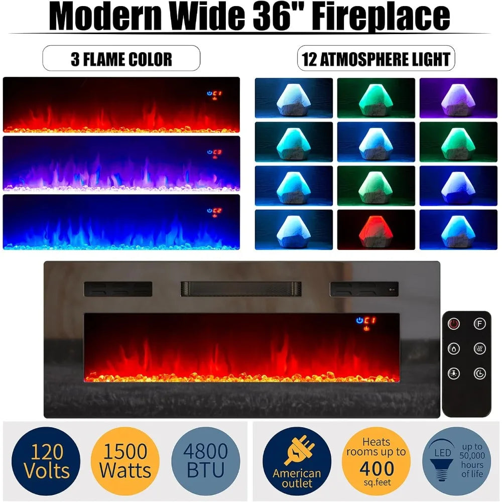 SCARLETT Modern Fireplace TV Stand, LED Entertainment Center - 70" W