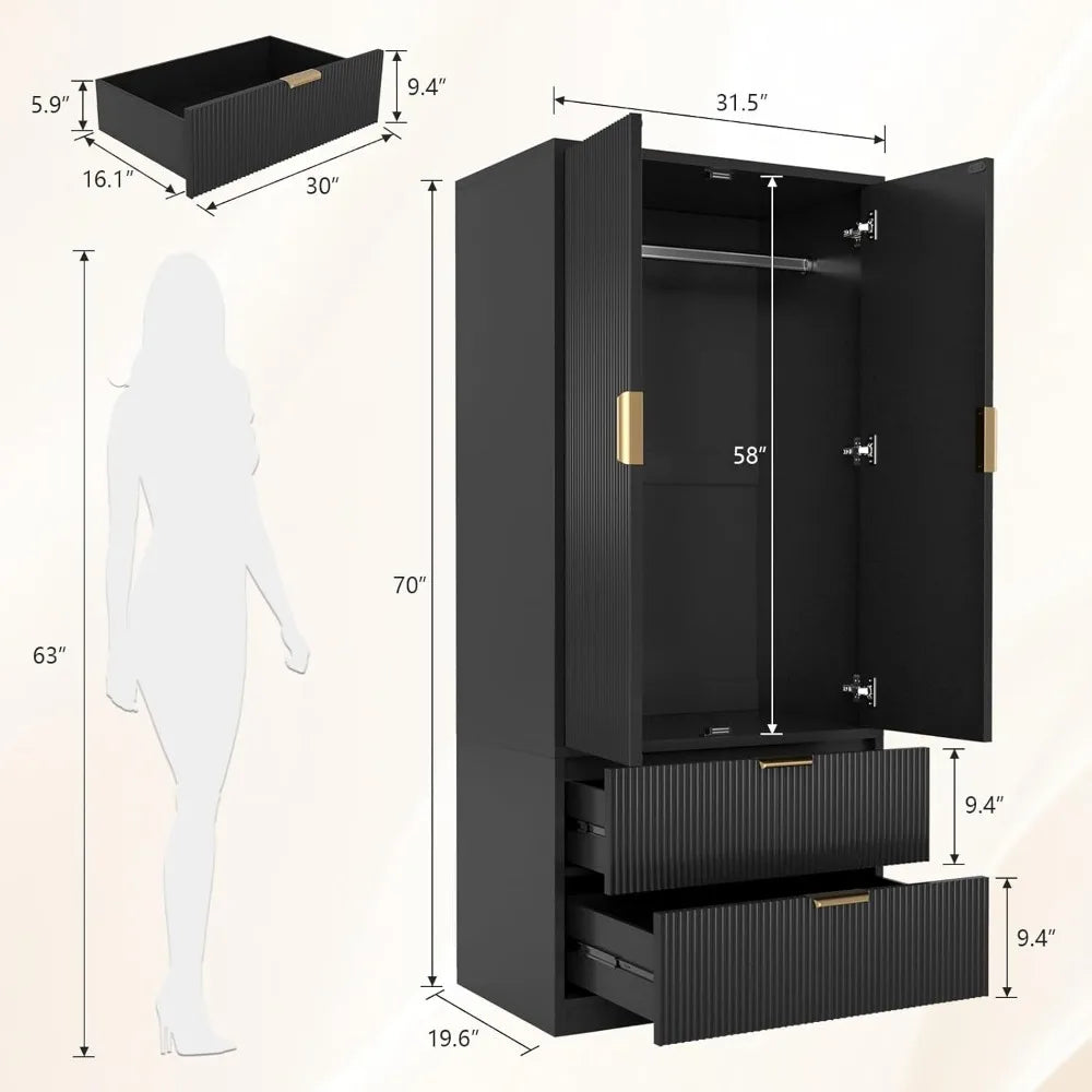 DALEYZA Modern Wooden Wardrobe Closet with Drawers – 31.5" Wide Armoire Cabinet