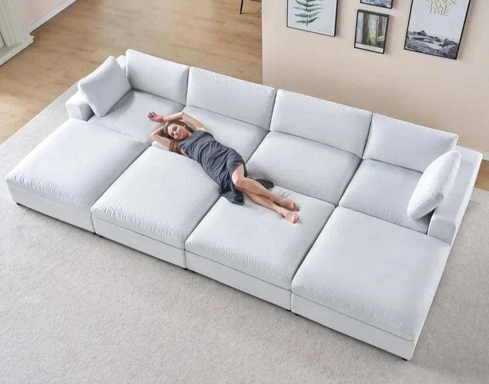 NATHANIEL Cloud Luxe U-Shaped Sofa Bed – Modern Velvet Sectional Couch – 114"W