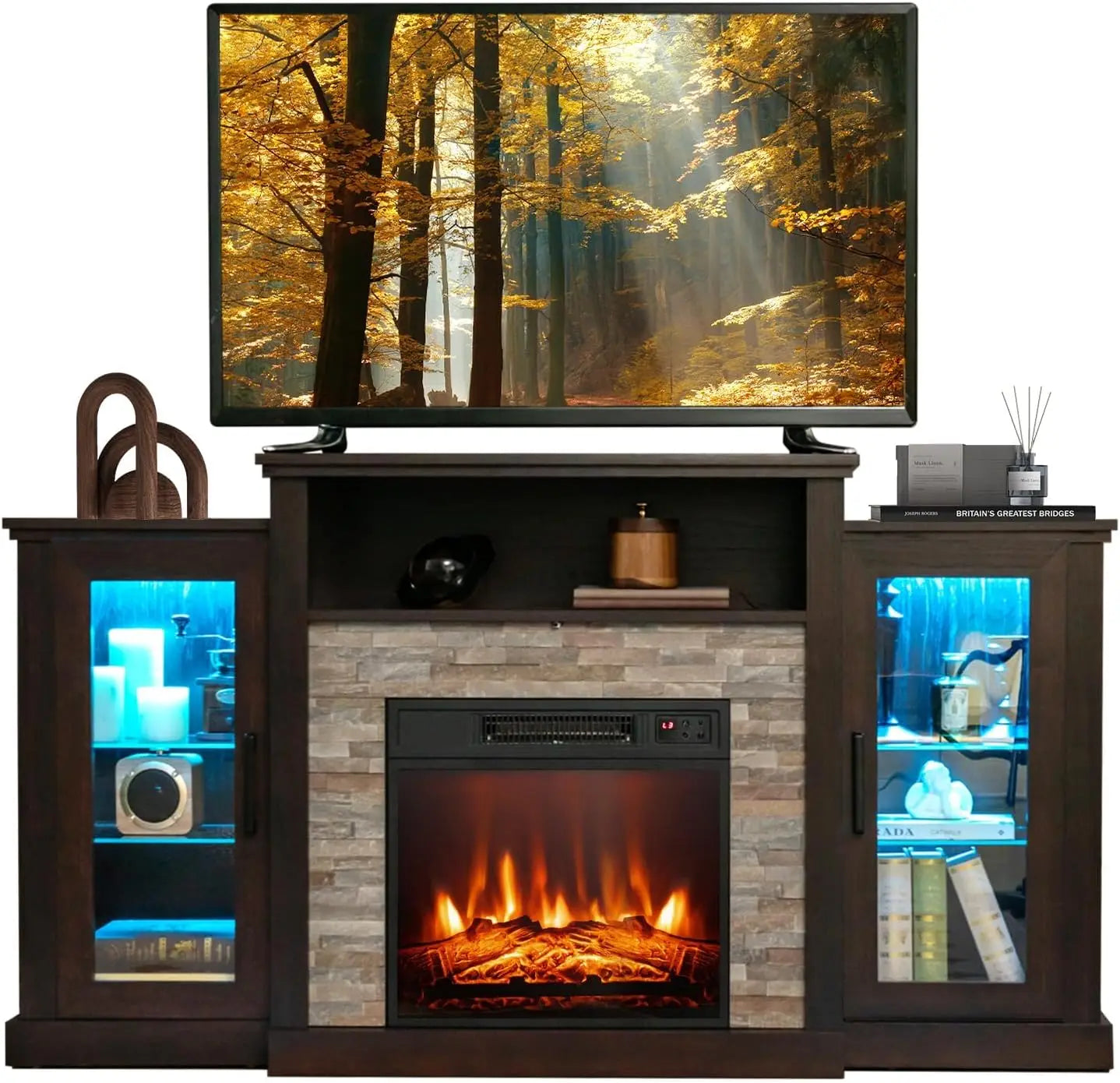 ENESIS LED Lights and APP Control, Wooden Entertainment Center - 59" W