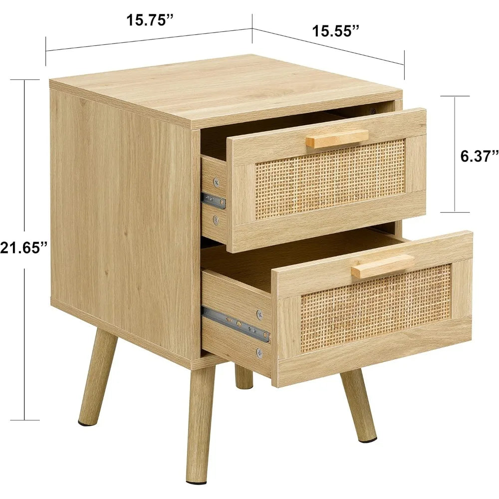 ELAINE Mid-Century Rattan Nightstand Set of 2 - 15.75''