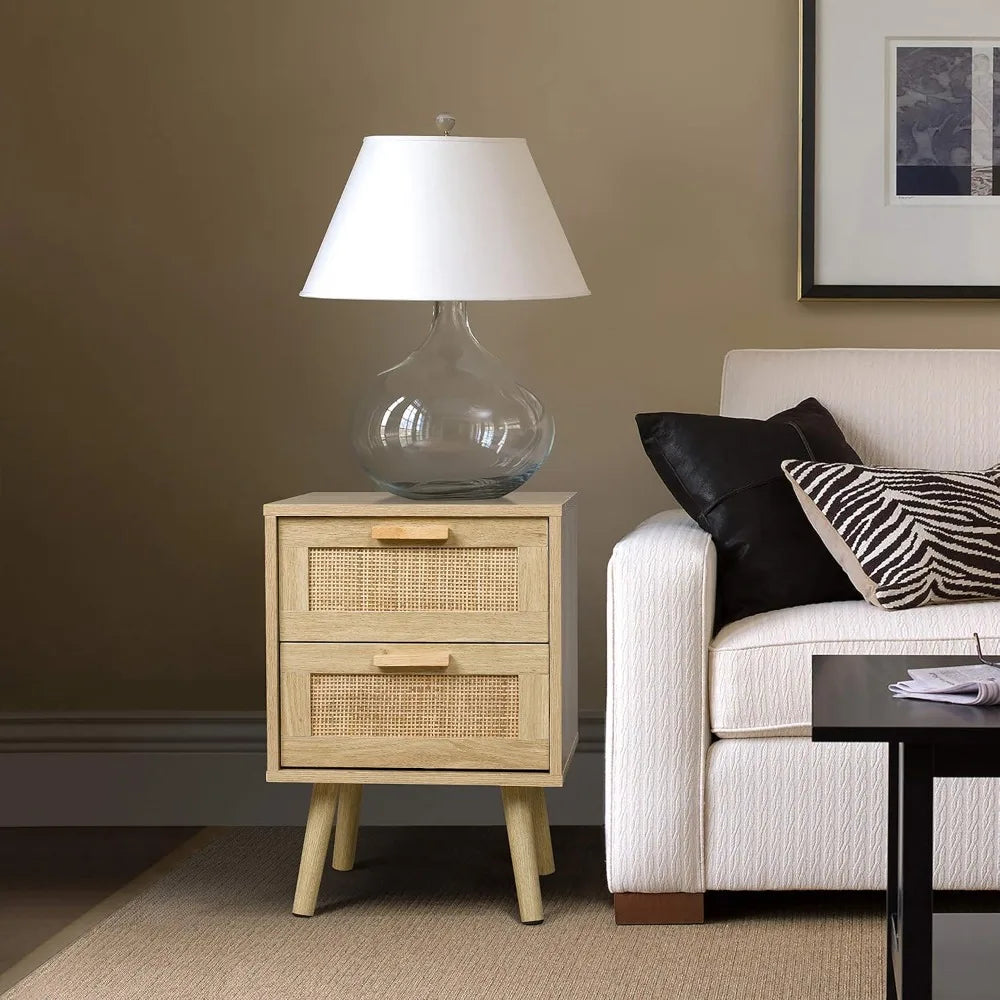 ELAINE Mid-Century Rattan Nightstand Set of 2 - 15.75''