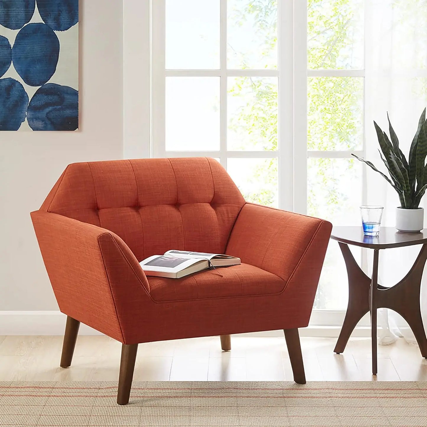 MOLLY INK+IVY Newport Mid-Century Modern Accent Chair – Textured Upholstered Seat - 29.5" W