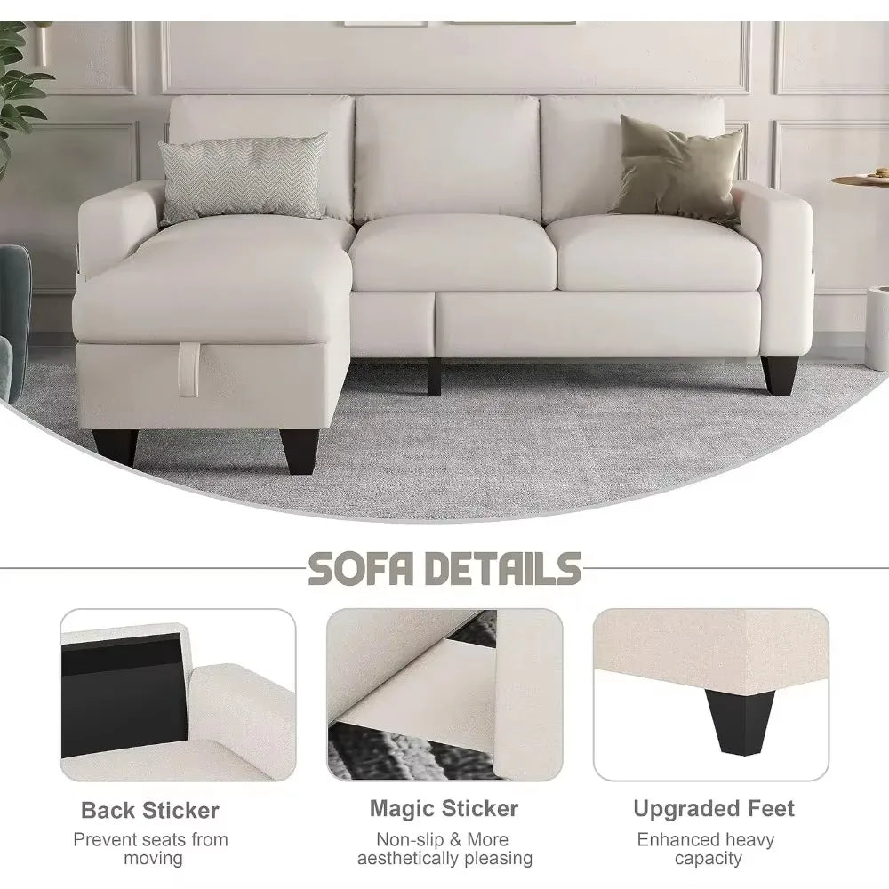 MADELINE Modern Minimalist L-Shaped Convertible Sofa Set - 78"W