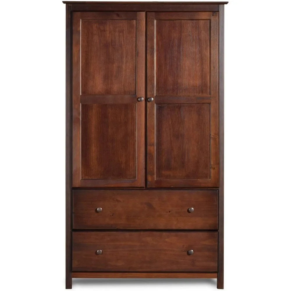 HELEN Wood Wardrobe Armoire – 2-Door Cherry Finish Clothing Cabinet