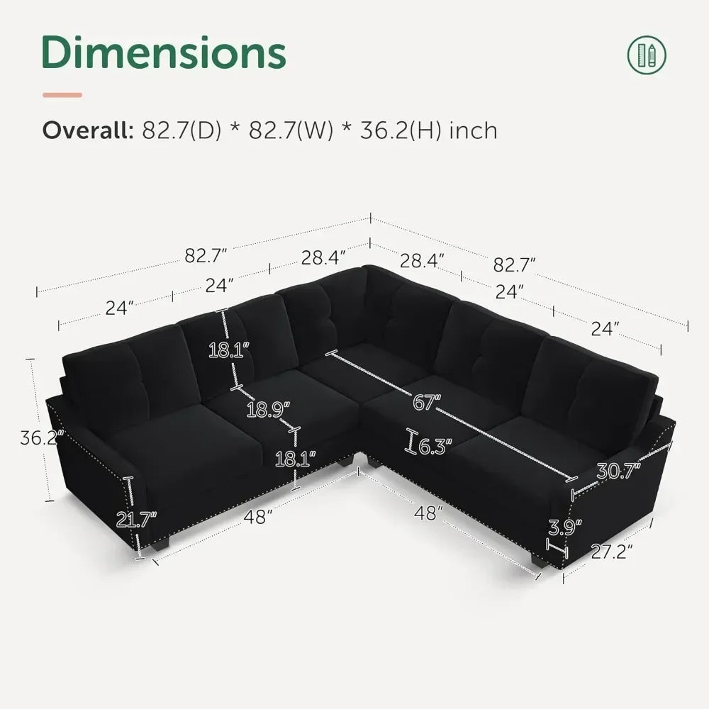 KATE Velvexa Modern Velvet Reversible Sectional Sofa | Convertible L-Shaped Couch – 82.7″ W