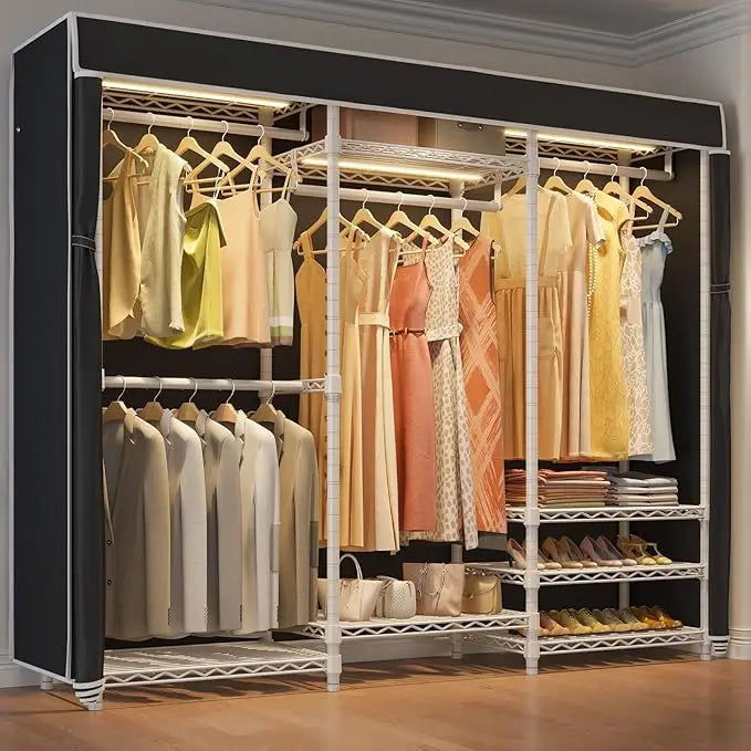 MICHELLE Wardrobe Rack – Metal Portable Closet Organizer with Cover & Adjustable Shelves