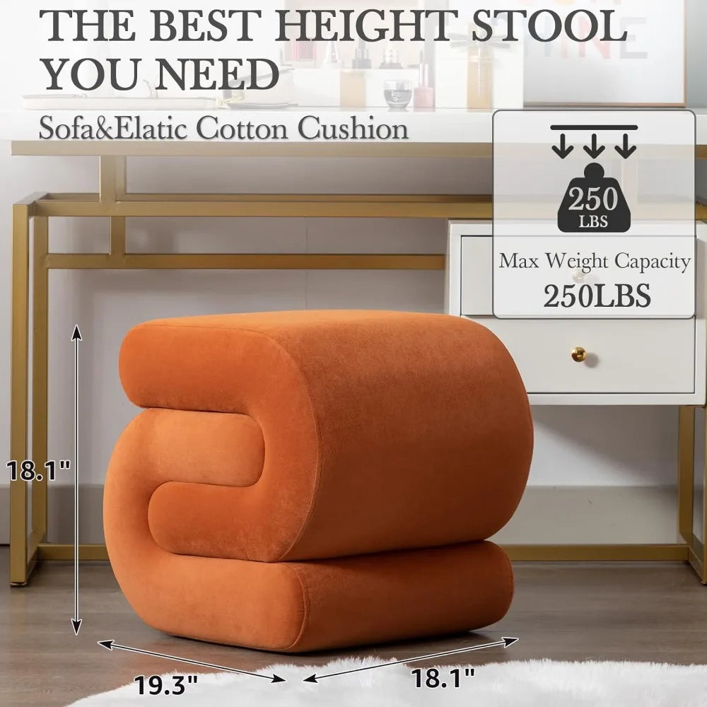 MACKENZIE Modern Velvet Upholstered Ottoman – S-Shape Foot Stool – 18.1" W