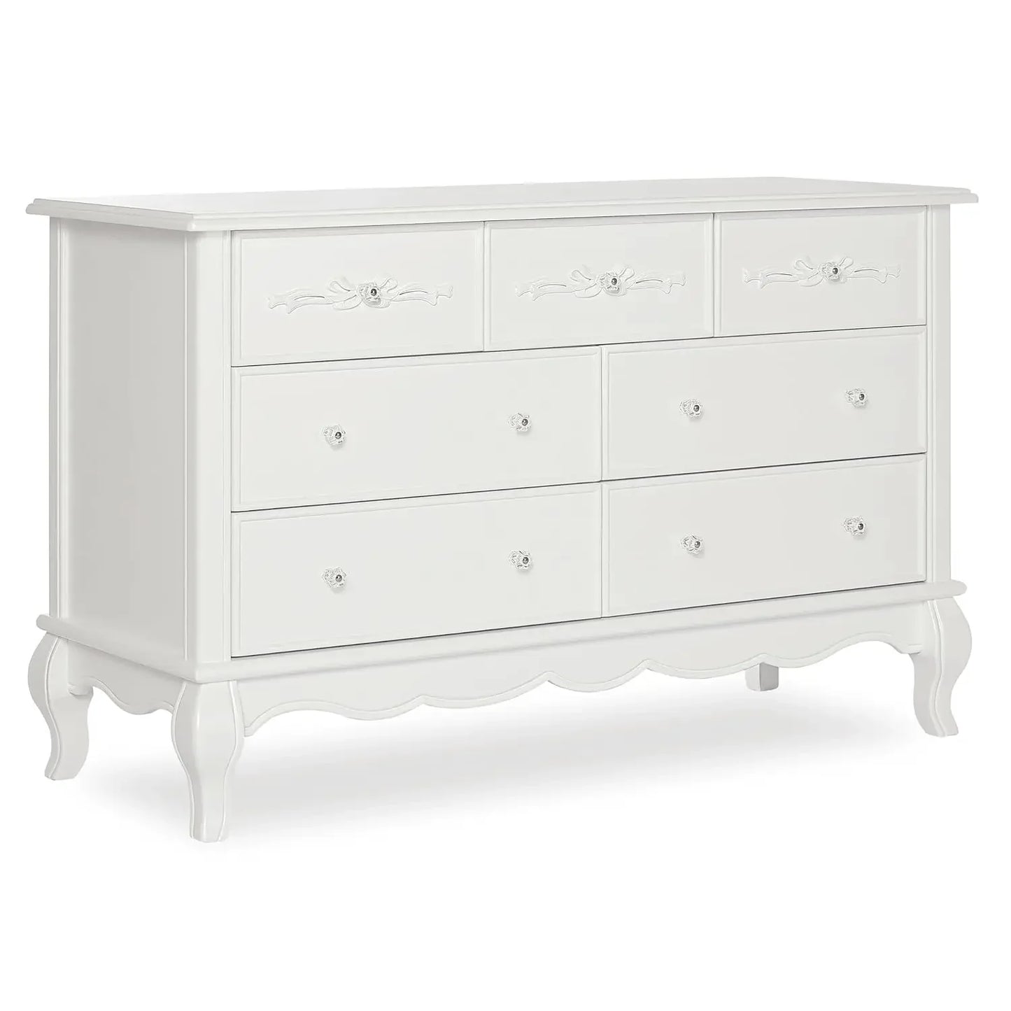 KHLOE Vintage Queen Anne 7 Drawer Double Dresser - 54'' Wide Bedroom Storage Cabinet