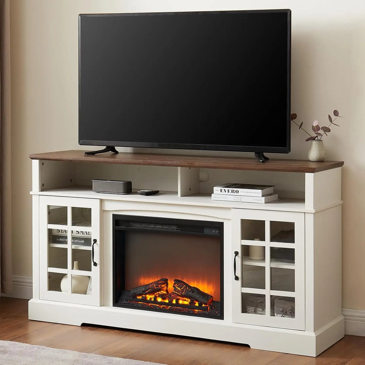 JULIAN 65" Fireplace TV Stand, Entertainment Center with Storage - 58" W