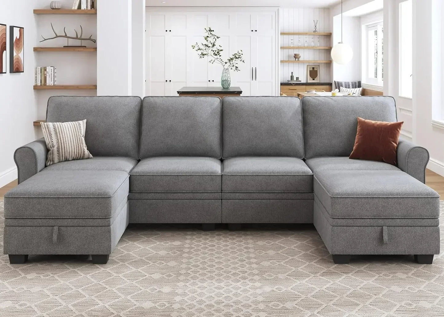 EMERY Modern U-Shaped Sectional Sofa – Convertible 6-Seater Couch | 102.4"W