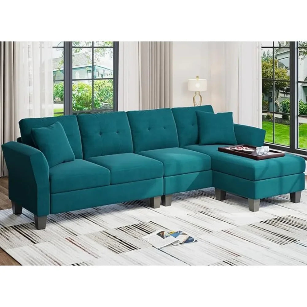 PAUL Modern Velvet Convertible L-Shaped Sectional Sofa – 4-Seater Couch with Chaise | 106.3"W