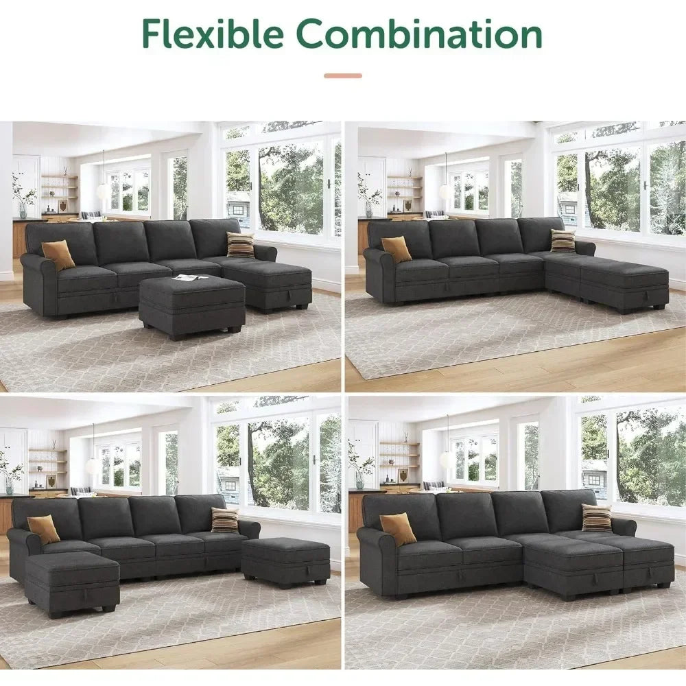 EMERY Modern U-Shaped Sectional Sofa – Convertible 6-Seater Couch | 102.4"W