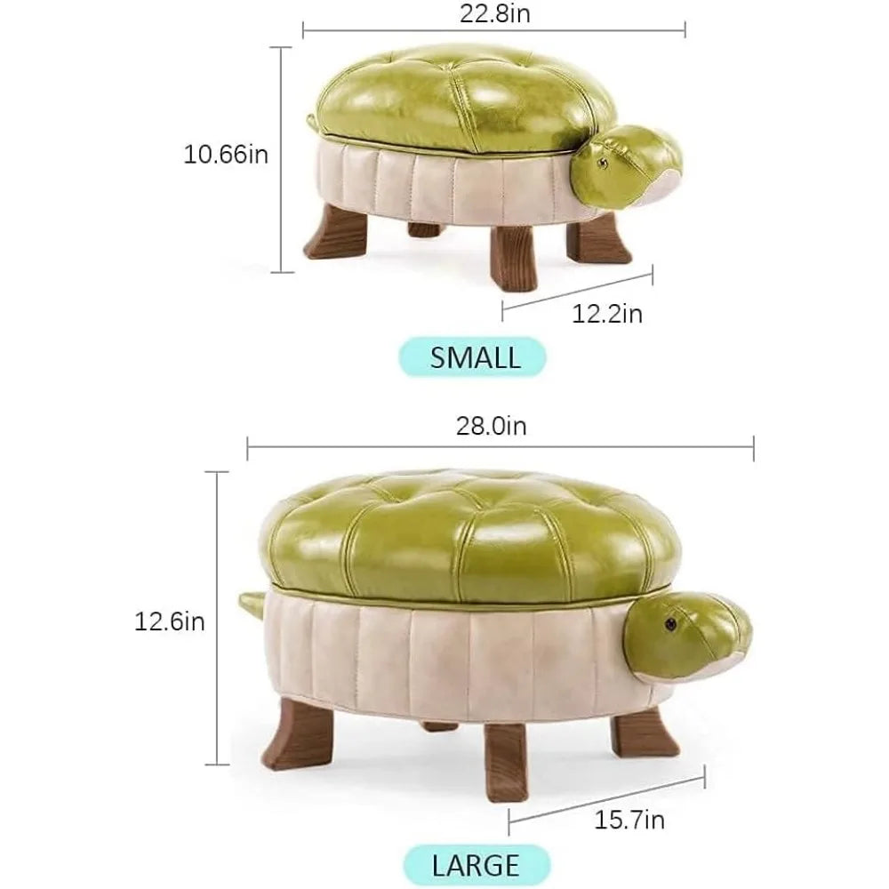 SADIE Turtle Upholstered Ottoman Pouf – Modern Faux Leather Foot Stool–15.7" W