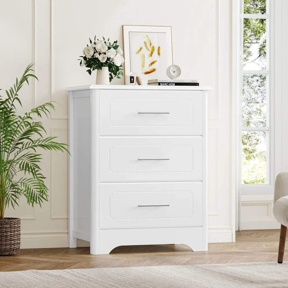 HAYDEN Modern White 3-Drawer Dresser - Elegant Wood Chest for Bedroom - 23.62" Wide