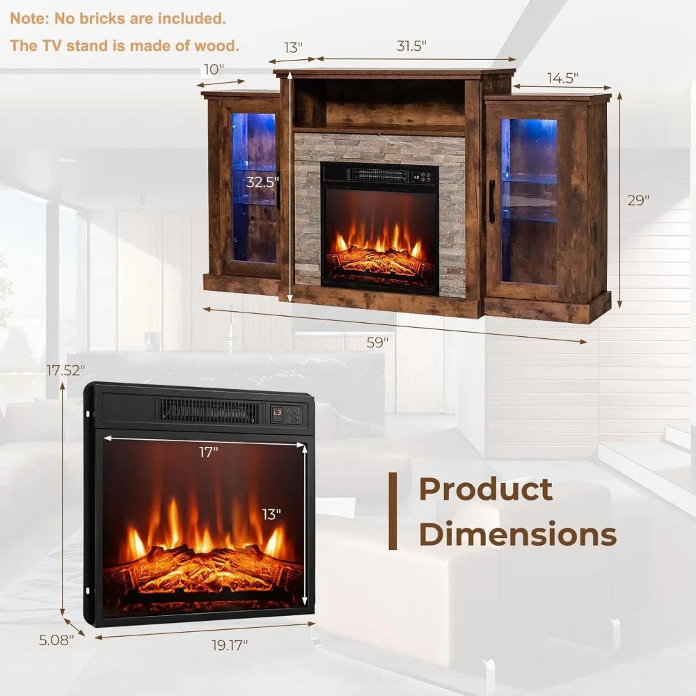 ENESIS LED Lights and APP Control, Wooden Entertainment Center - 59" W