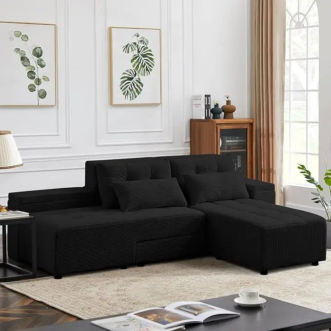 SYDNEY CloudFlex Minimalist Convertible Sofa Bed – L-Shaped Sectional Couch – 111"W