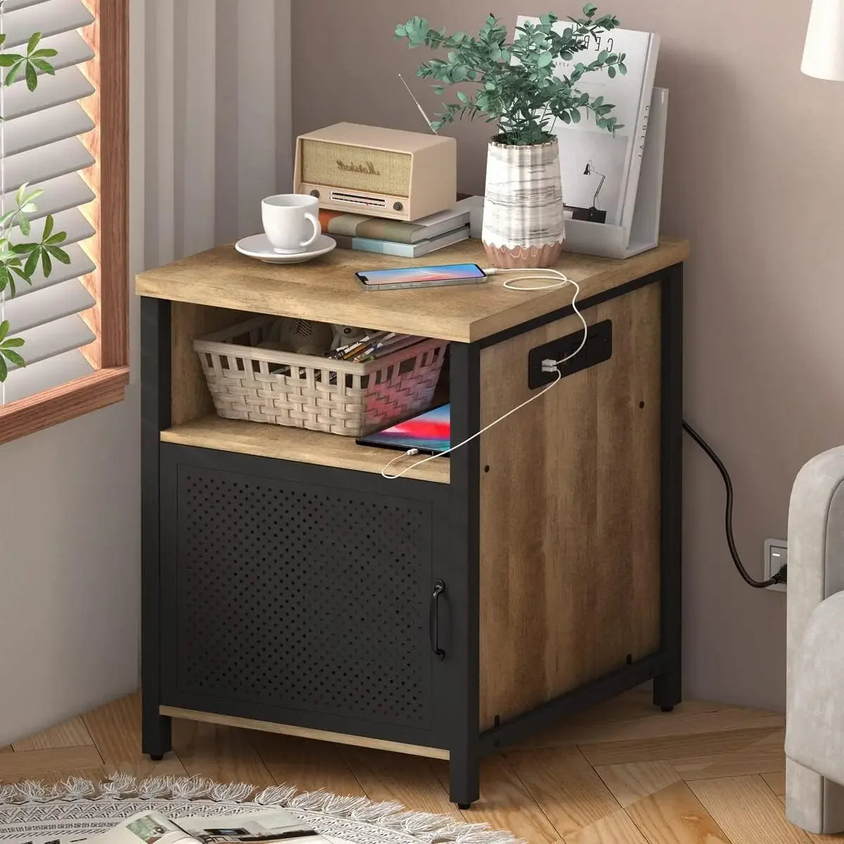 PAIGE Modern Nightstand with Charging Station - 18'' Wide