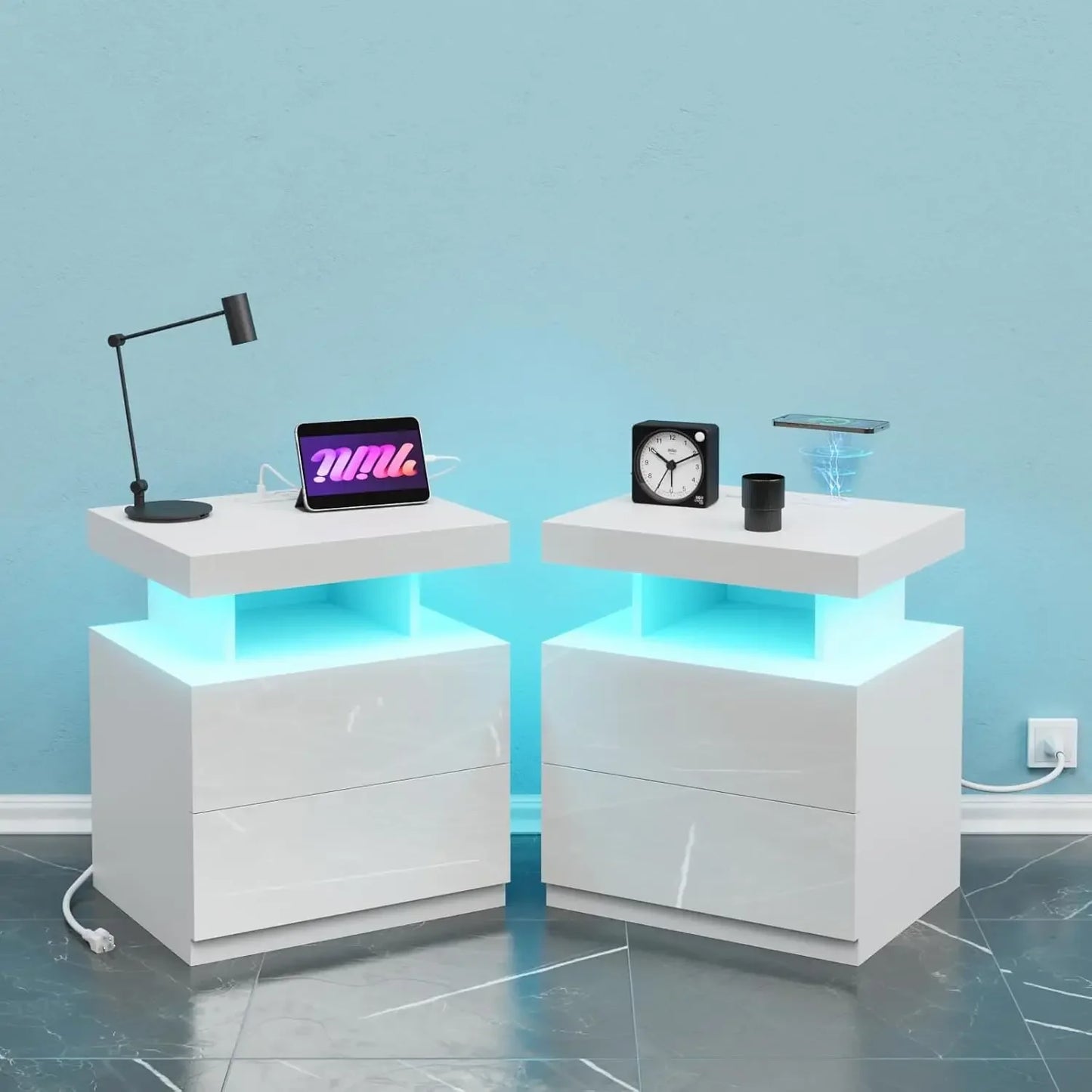 KENDALL Modern Bedside Table with Wireless Charging & USB Ports