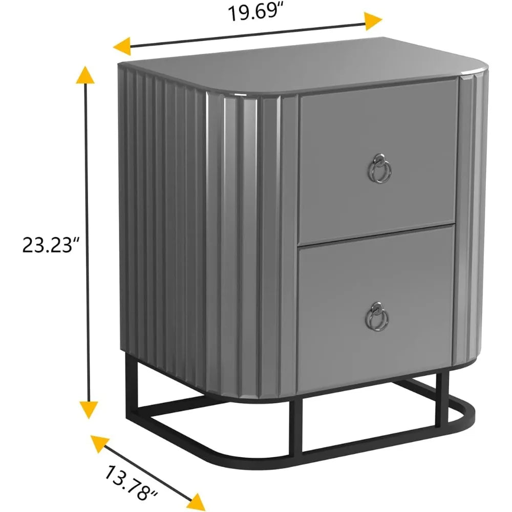 VIVIANA Modern Glass Bedside Table with 2 Drawers and Metal Frame – 19.69"W