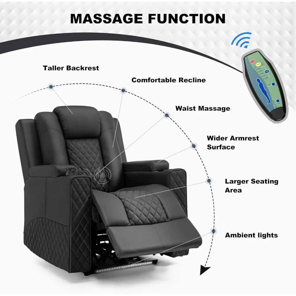 KAYDEN Power Recliner Chair - Electric Massage Recliner Sofa for Living Room - 32.5" W