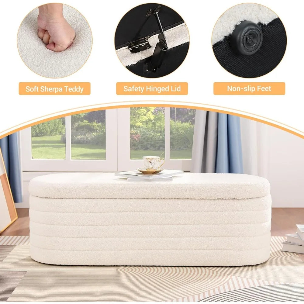 ARIA Modern Sherpa Upholstered Storage Ottoman Bench-45.5"W