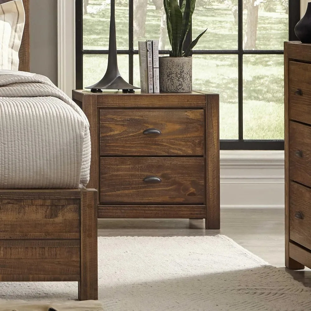 ITZEL Montauk Rustic 2-Drawer Solid Wood Nightstand - 24'' W