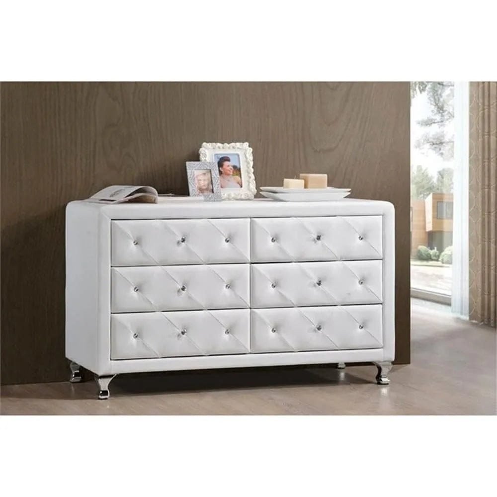 DANIELA Modern White Faux Leather Upholstered 6-Drawer Dresser - 51.75'' Wide