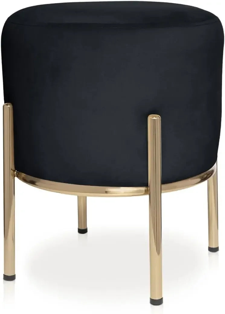 ZACHARY Upholstered Round Ottoman with Gold Metal Legs –14x17 W