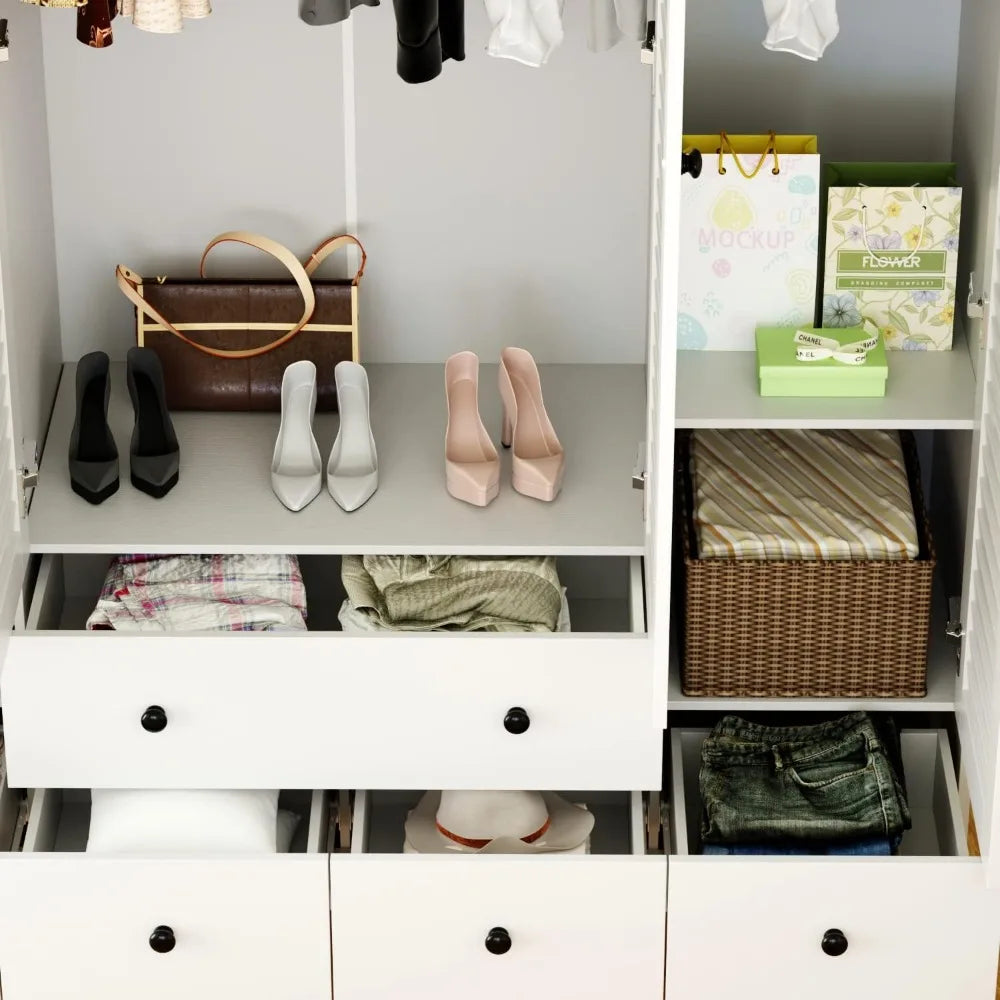 ALAYAH Wide Wooden Storage Closet with Drawers & Shelves