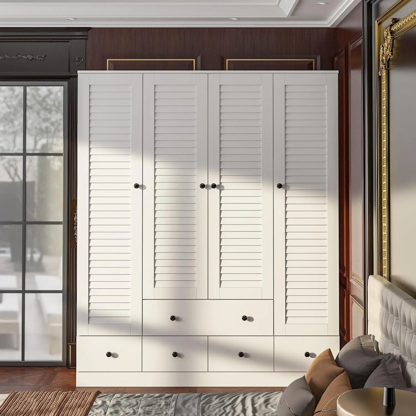ALAYAH Wide Wooden Storage Closet with Drawers & Shelves
