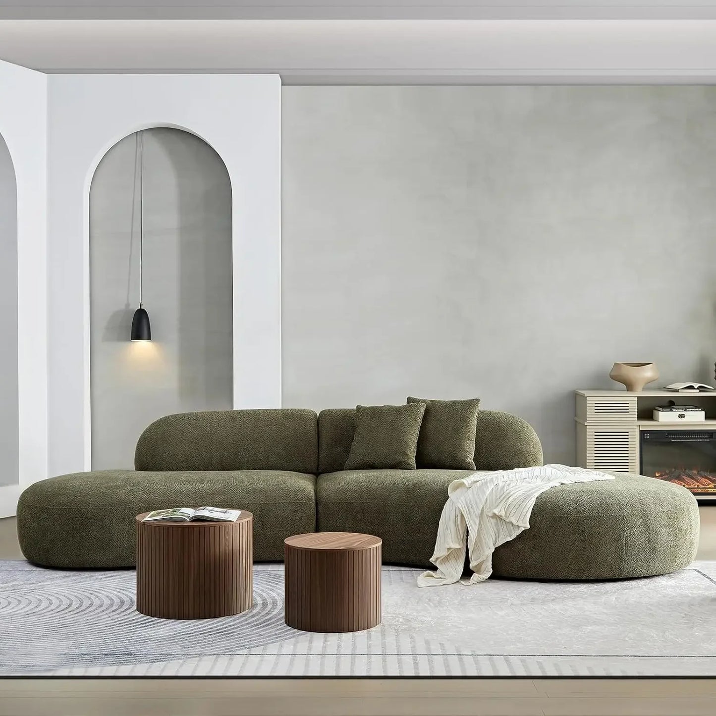 JOCELYN Curved Modular Sectional Sofa - Modern Boucle Fabric, 6-Seater - 135.4"W