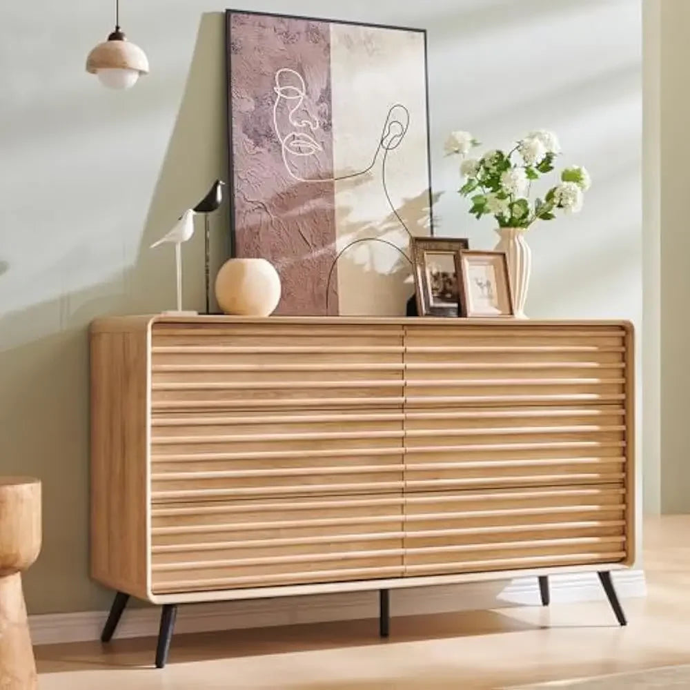 MILANI Mid-Century Modern 6-Drawer Fluted Wood Dresser – Wide Storage Chest | 54'' W
