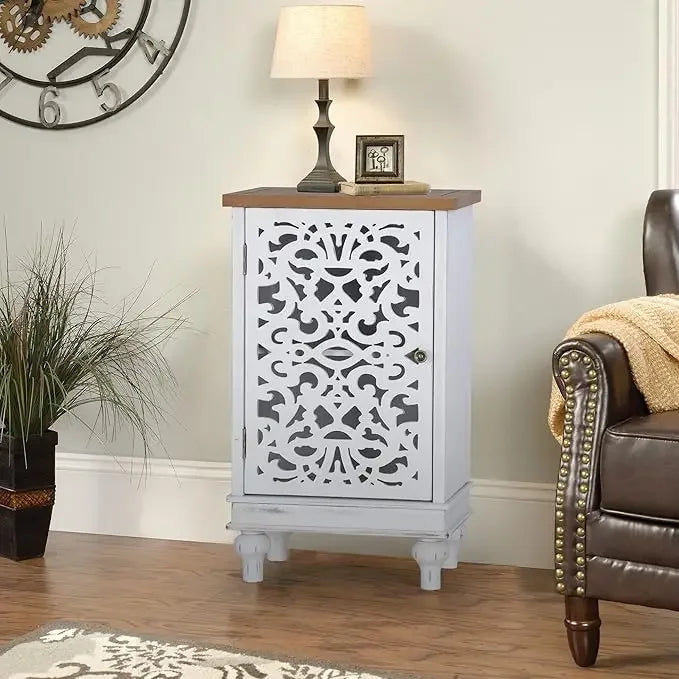 ALESSIA Vintage Carved Wood Accent Cabinet - 31.5" Tall Distressed Storage Cabinet