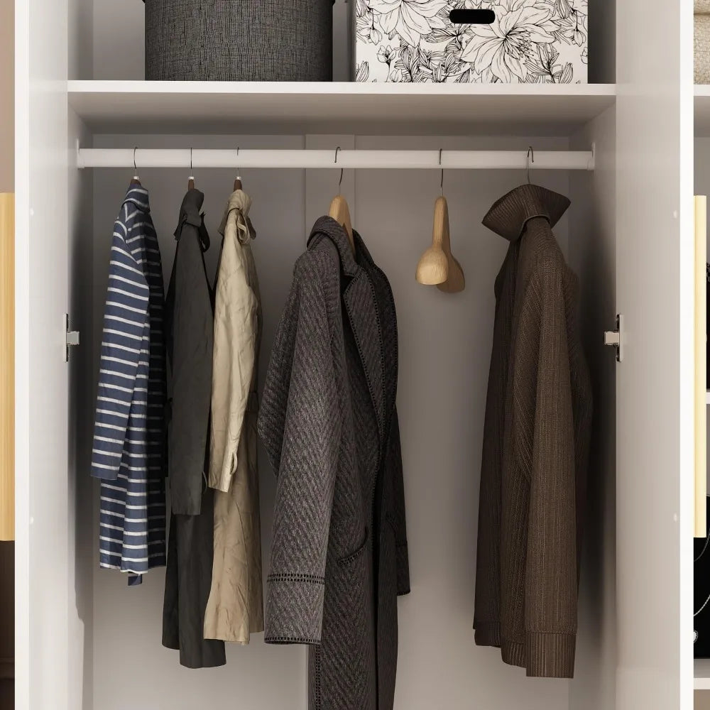 ASTRID Freestanding Wooden Closet Organizer with Shelves & 2 Hanging Rods