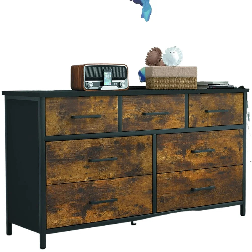 DAHLIA Rustic Industrial 7-Drawer Wood Storage Dresser - 47.2" Wide