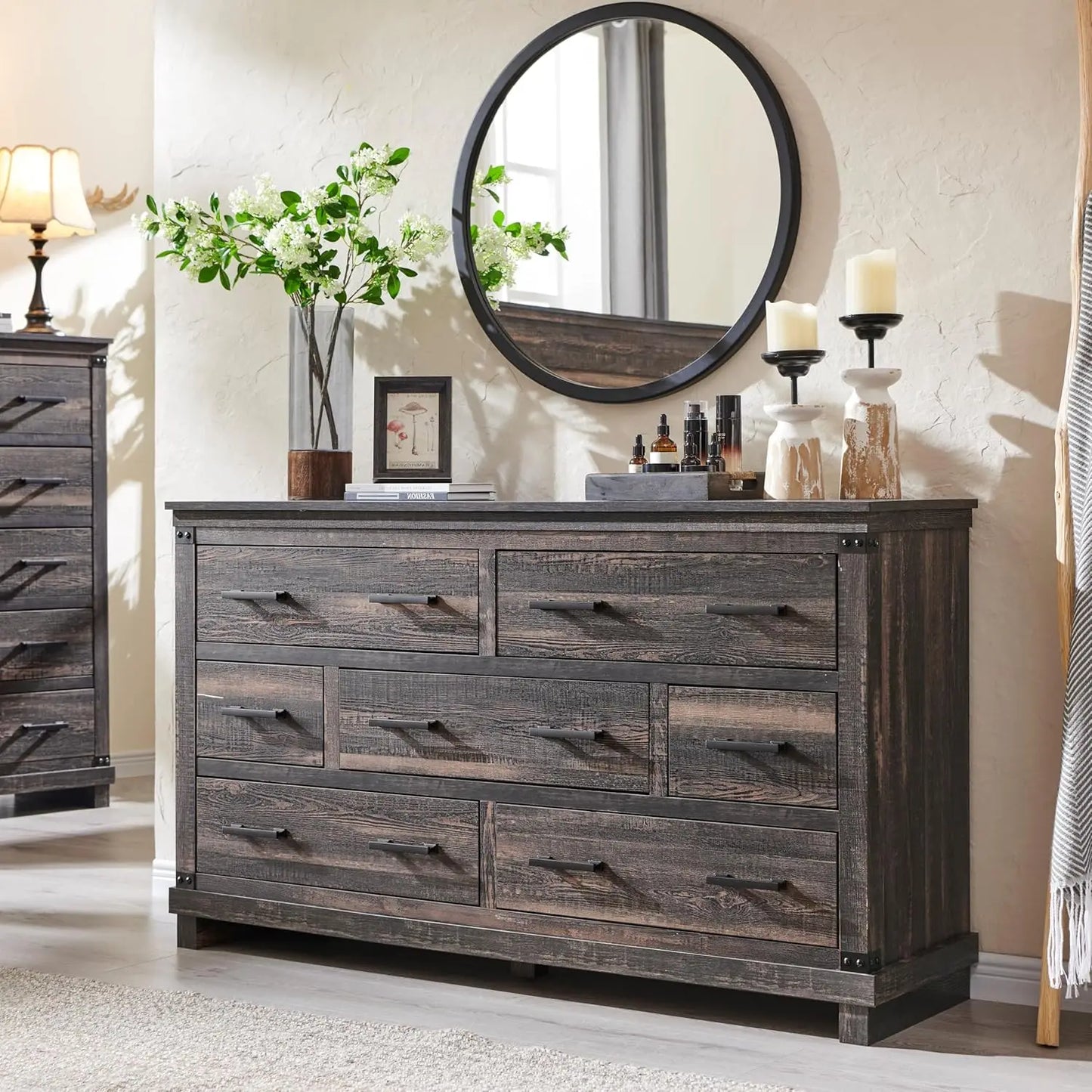 COLLINS Farmhouse 7-Drawer Wood Dresser - 54" Wide Storage Chest for Bedroom & TV Stand
