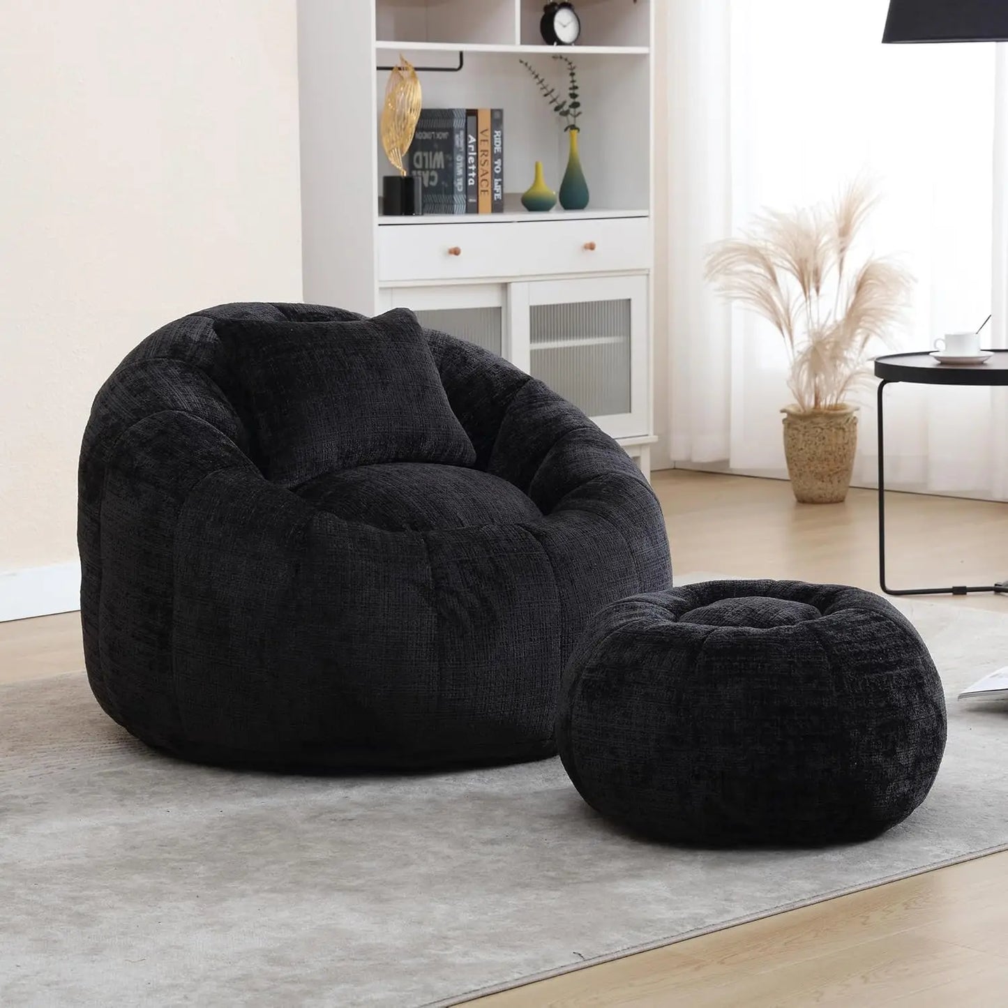 LANA Rolvyn Swivel Chenille Bean Bag Chair with Footrest